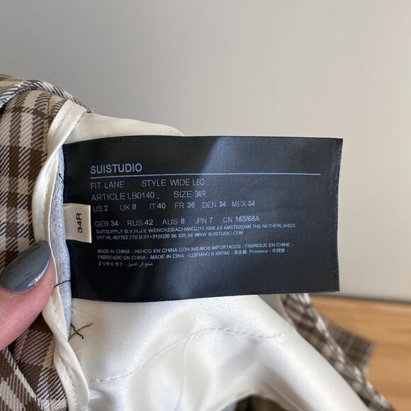 SUISTUDIO Lane Check High Waist Wide Leg Wool Trousers 2 - Picture 6 of 10